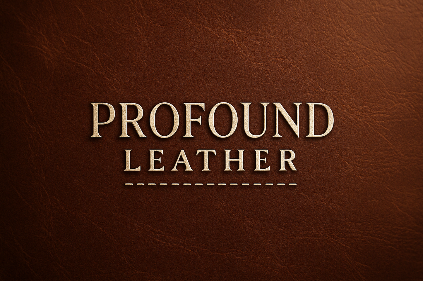 modern classy logo for business that custom designs leather, named Profound Leather, on leather background