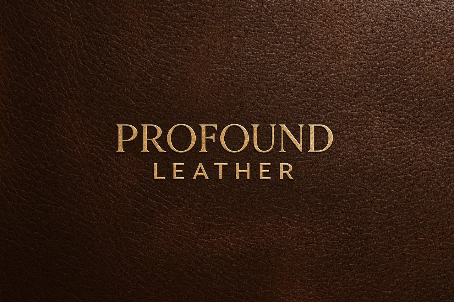modern classy logo for business that custom designs leather, named Profound Leather, on modern designed leather background