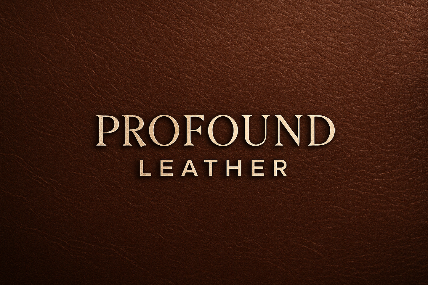 modern classy logo for business that custom designs leather, named Profound Leather, on modern designed leather background