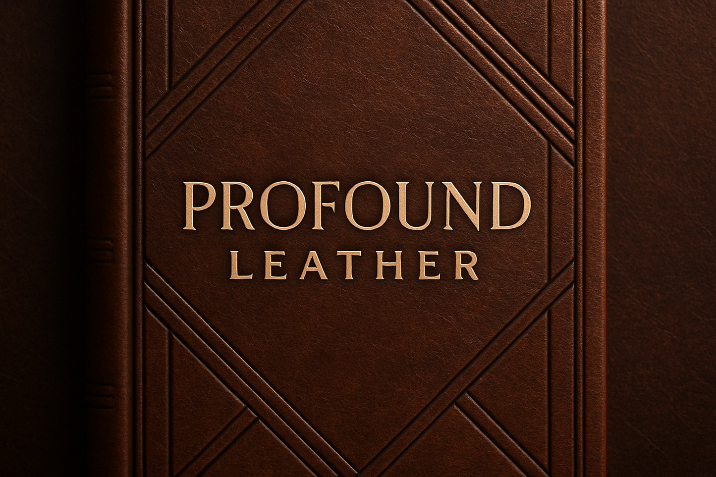 modern classy logo for business that custom designs leather, named Profound Leather, on modern pattern designed leather book background