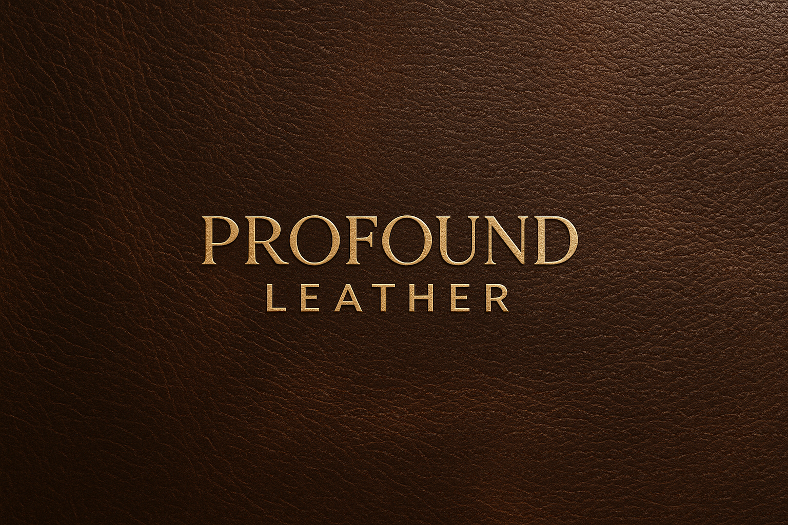 modern classy logo for business that custom designs leather, named Profound Leather, on modern designed leather background