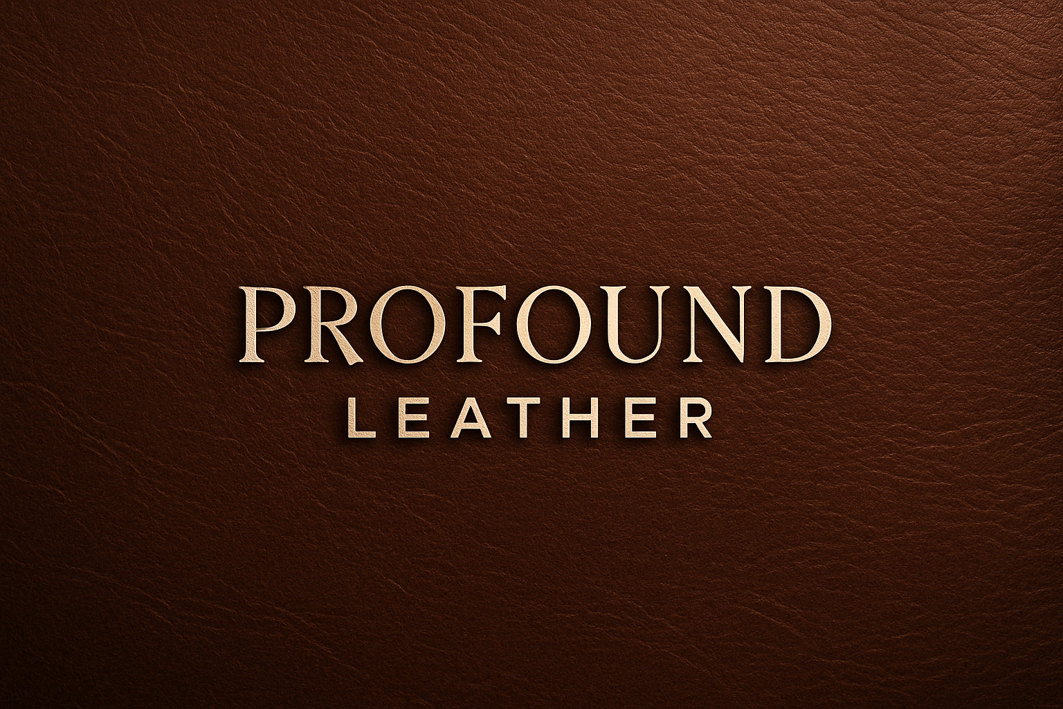 modern classy logo for business that custom designs leather, named Profound Leather, on modern designed leather background